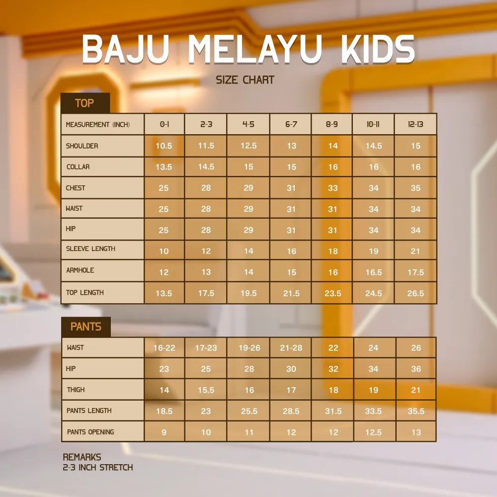 Baju Melayu Kids - Dusty Pink <p><strong>Product Information</strong><br /><br />Bulan Bintang’s signature Baju Melayu cekak musang with KIDS cutting.<br />The hidden side zip and arm zips on our Baju Melayu are specially designed to ease fitting and performing wudhu.<br />Enhanced with additional expansion fabric matching the original Baju Melayu.<br />The bottom features an elasticated waistband that comes with zip and hook fastening.<br />Material: Royal Versa<br />Available in 84 colours. From 0-1 YEARS to 12-13 YEARS.</p> <p> </p> <p><strong>What’s inside the box/This product comes with:</strong></p> <p>Long sleeved Baju Melayu KIDS top.<br />Long Baju Melayu KIDS pants.<br />A set of Bulan Bintang’s signature KIDS button.</p> Baju Melayu Kids - Dusty Pink