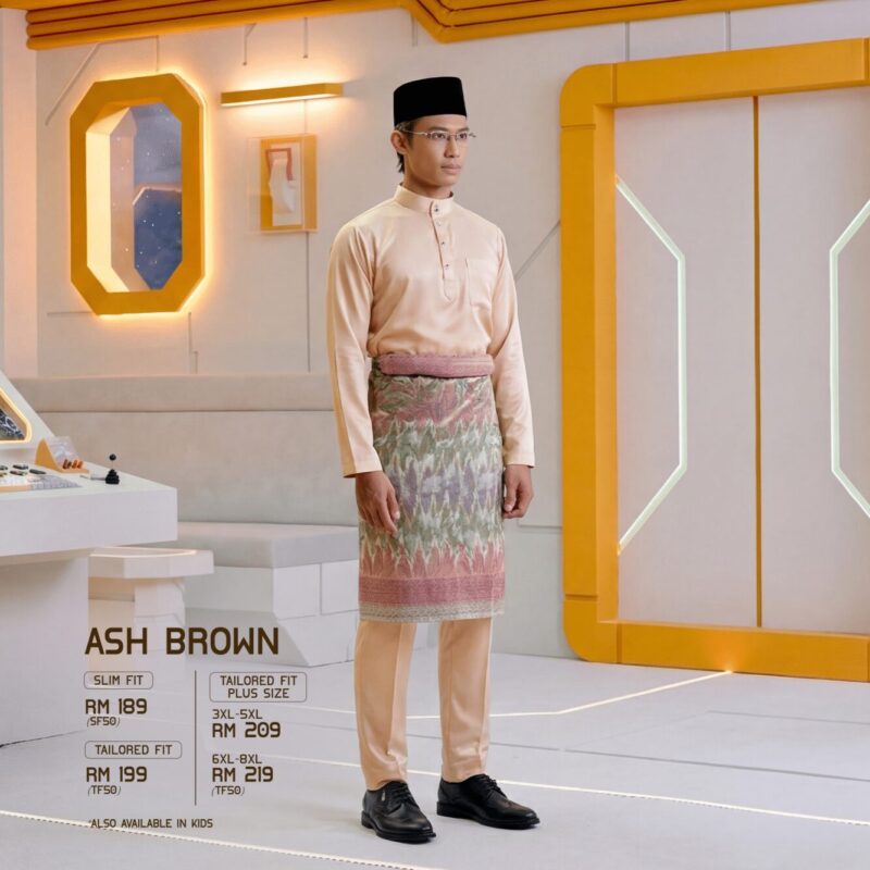Baju Melayu Tailored Fit Plus Size - Ash Brown