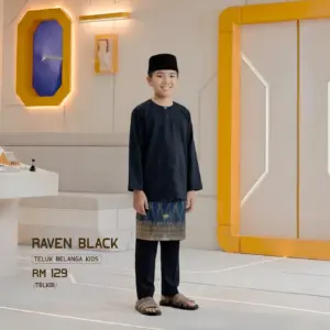 Baju Melayu Teluk Belanga Kids - Raven Black