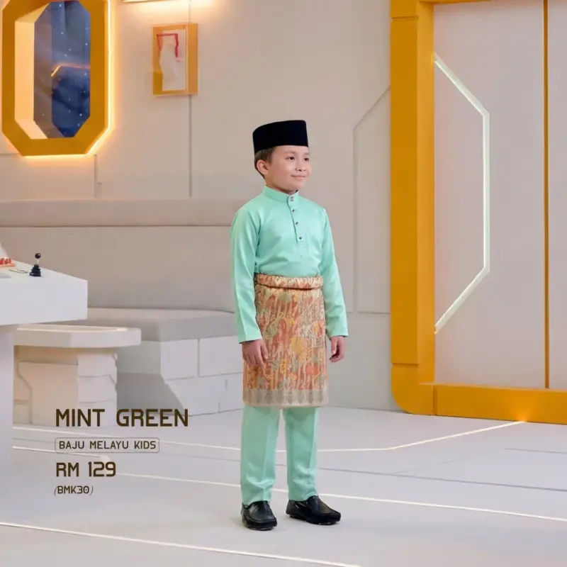 Baju Melayu Kids - Mint Green