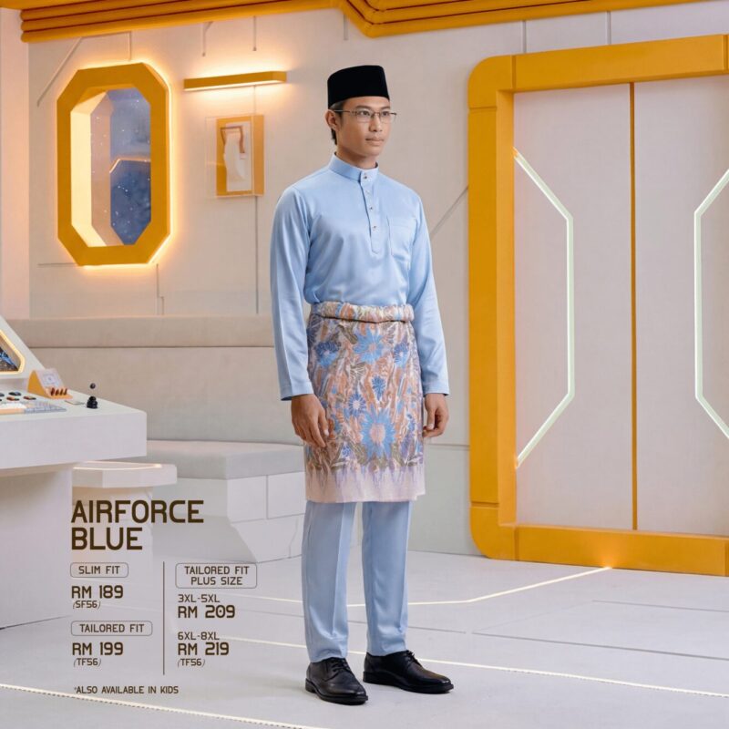 Baju Melayu Tailored Fit - Airforce Blue