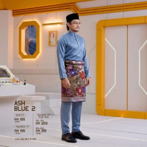 Bulan Bintang 2026 Baju Melayu Slim Fit - Ash Blue 2