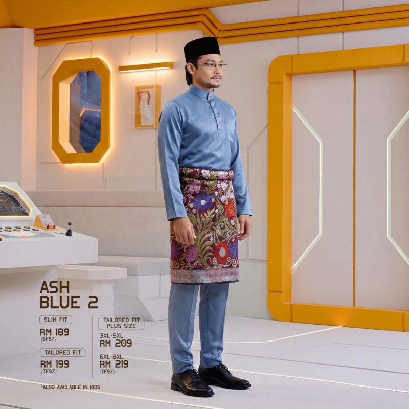 Baju Melayu Slim Fit - Ash Blue 2