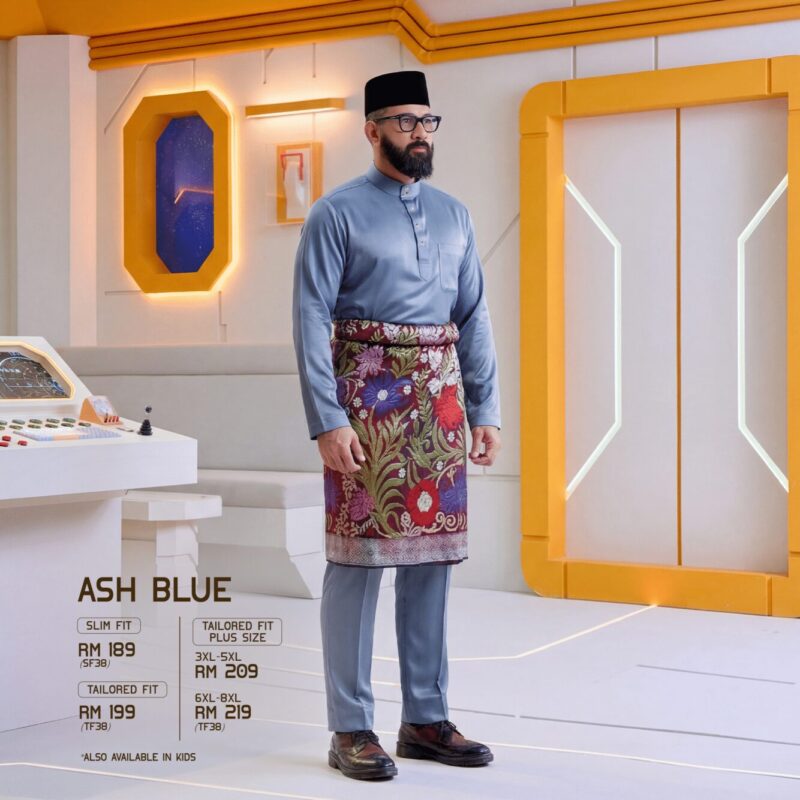 Baju Melayu Slim Fit - Ash Blue