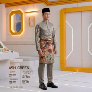 Bulan Bintang 2026 Baju Melayu Slim Fit - Ash Green