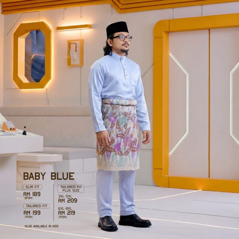 Baju Melayu Tailored Fit - Baby Blue