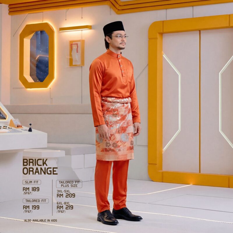Baju Melayu Slim Fit - Brick Orange