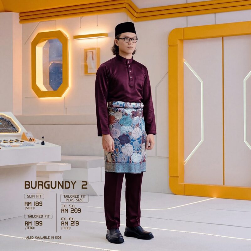 Baju Melayu Slim Fit - Burgundy 2