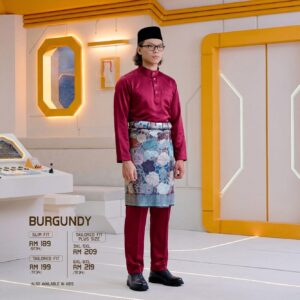 Bulan Bintang 2026 Baju Melayu Slim Fit - Burgundy