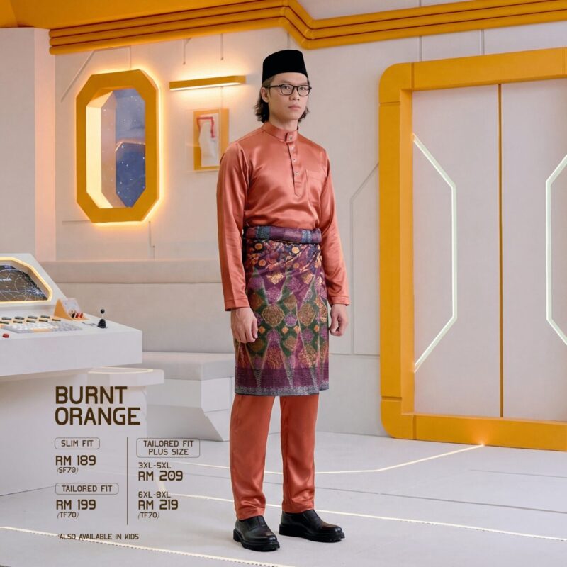 Baju Melayu Tailored Fit Plus Size - Burnt Orange