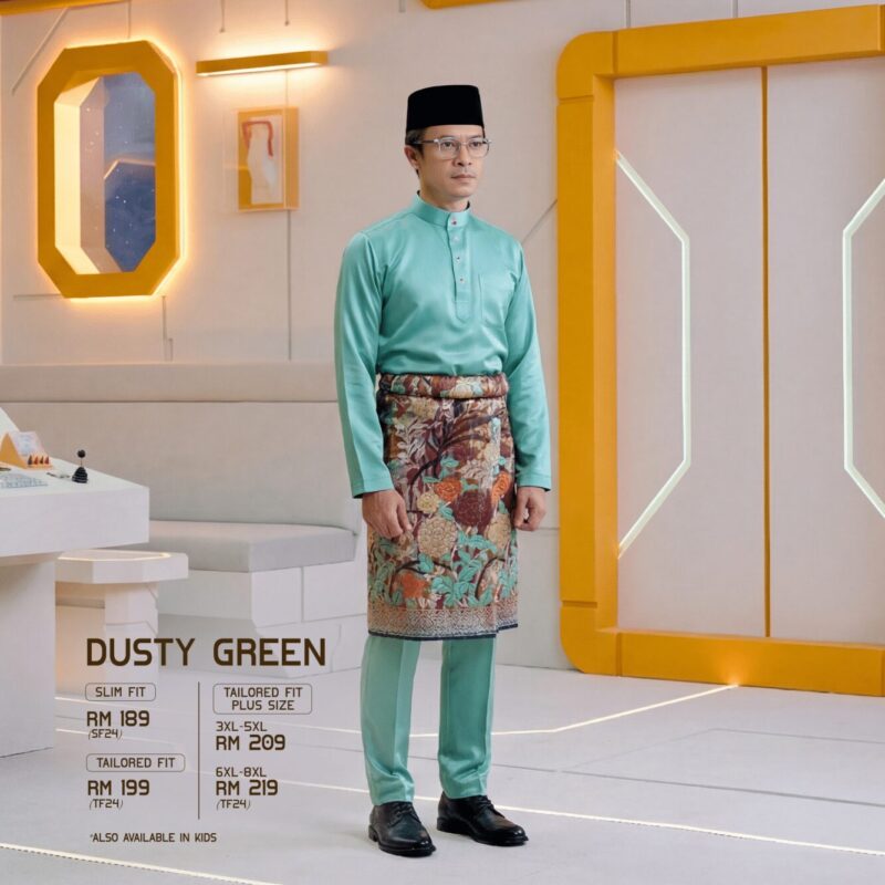 Baju Melayu Tailored Fit - Dusty Green