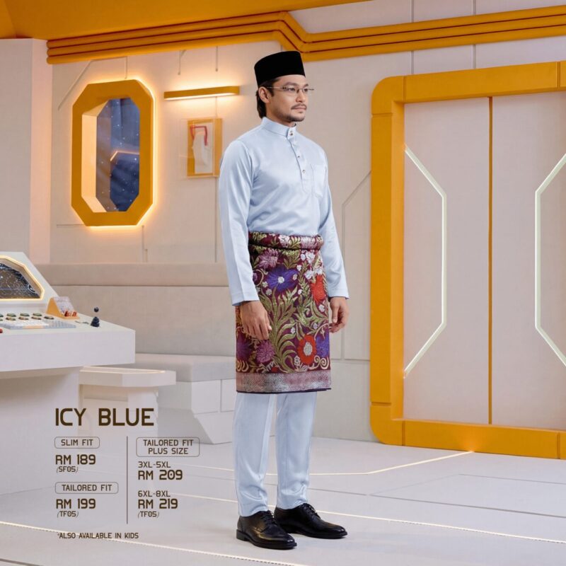 Baju Melayu Tailored Fit - Icy Blue