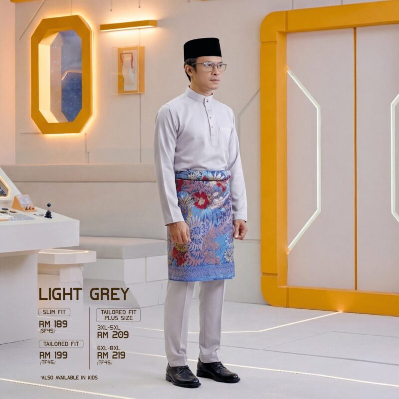 Baju Melayu Slim Fit - Light Grey