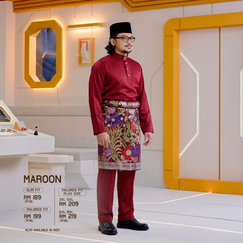 Baju Melayu Tailored Fit - Maroon