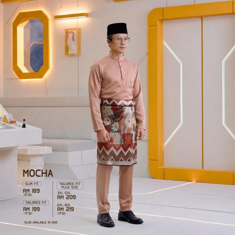 Baju Melayu Tailored Fit Plus Size - Mocha