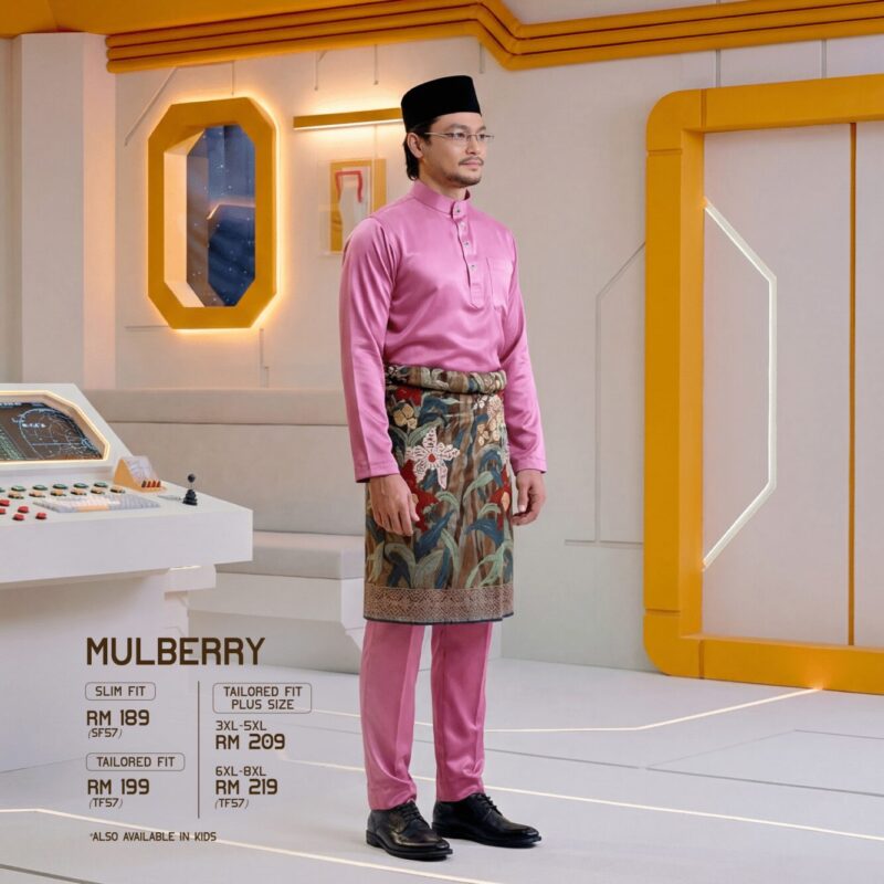 Baju Melayu Tailored Fit Plus Size - Mulberry