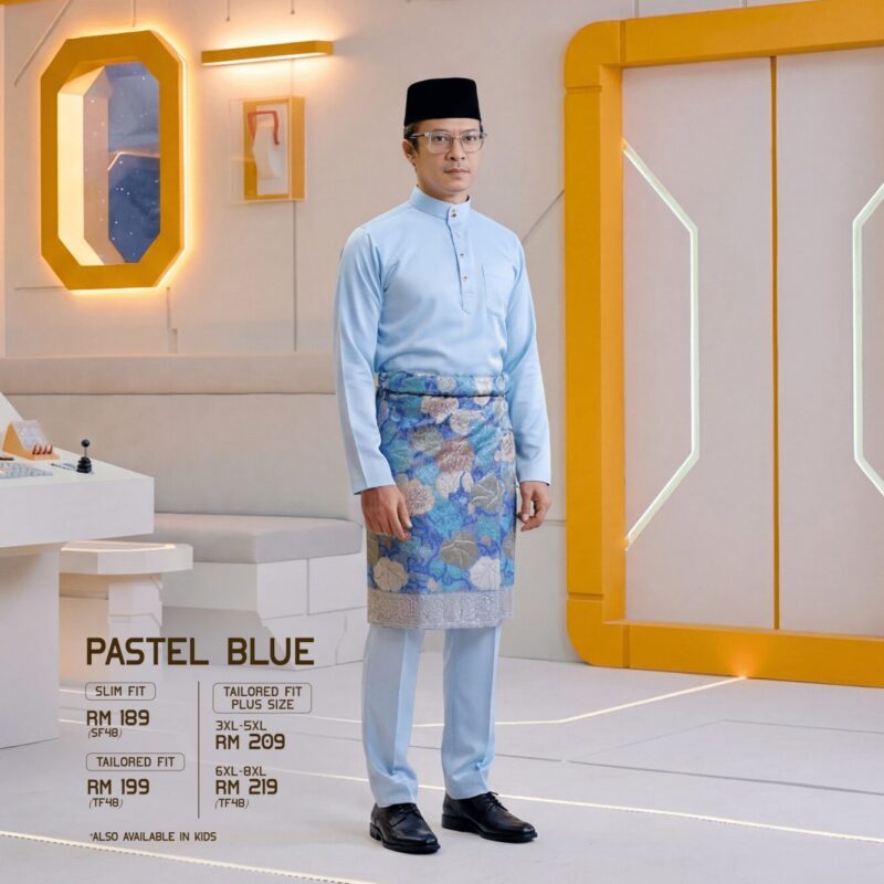 Baju Melayu Tailored Fit Plus Size - Pastel Blue