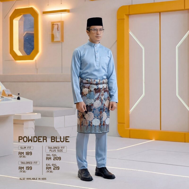 Baju Melayu Tailored Fit Plus Size - Powder Blue
