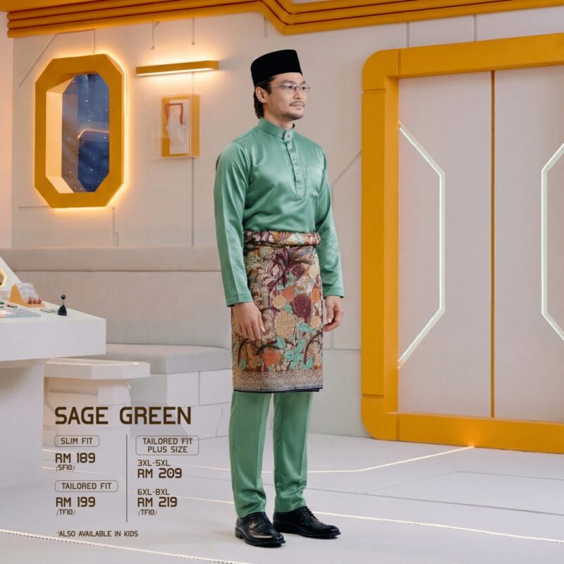 Baju Melayu Tailored Fit - Sage Green