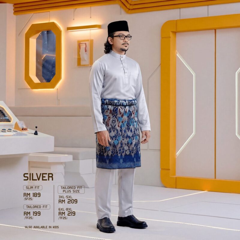 Baju Melayu Tailored Fit - Silver