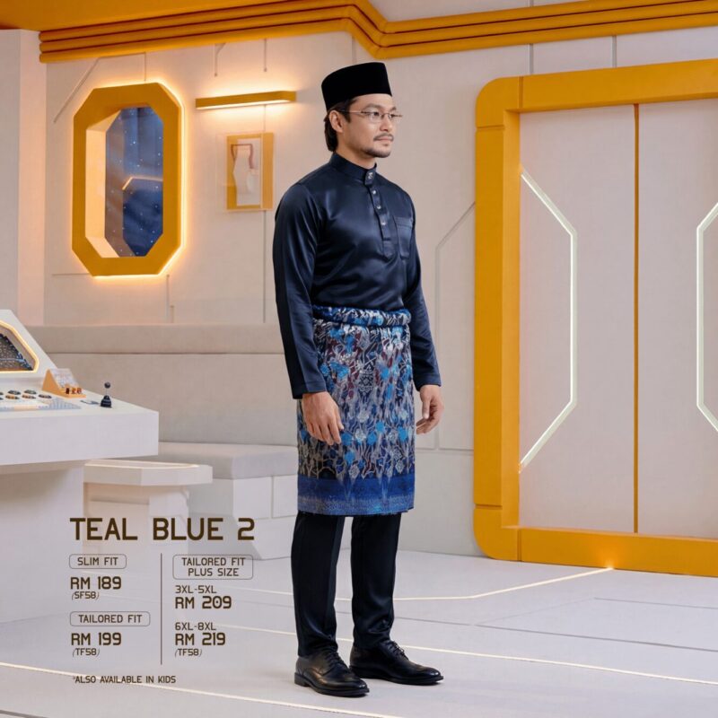 Baju Melayu Slim Fit - Teal Blue 2