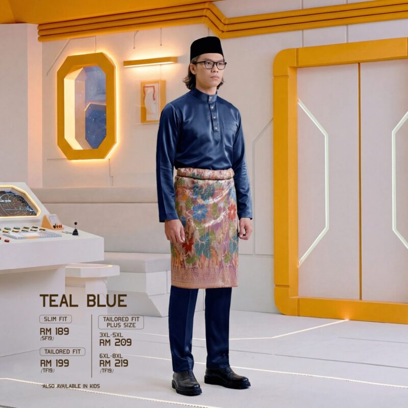 Baju Melayu Slim Fit - Teal Blue