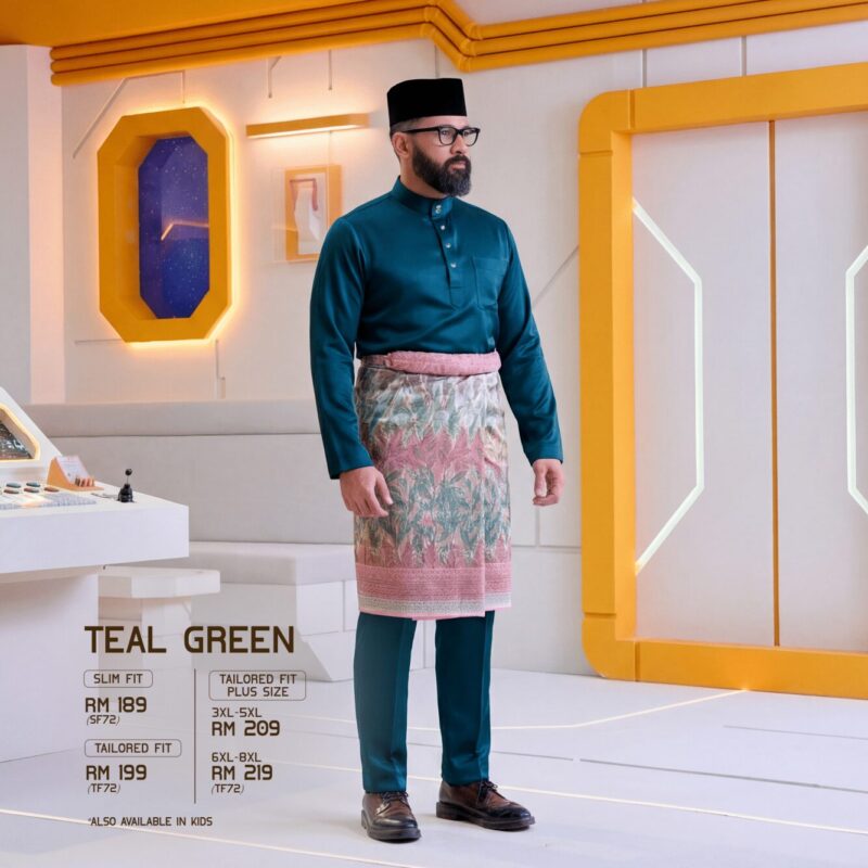 Baju Melayu Slim Fit - Teal Green