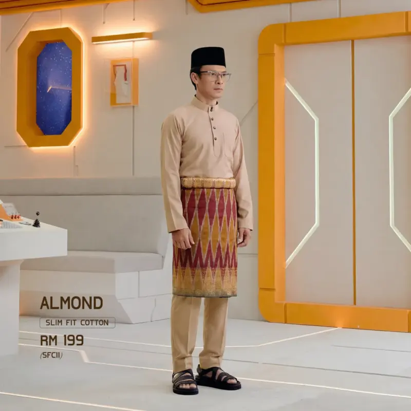 Baju Melayu Slim Fit ( Cotton ) - Almond