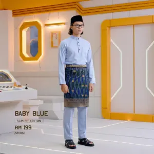 Baju Melayu Slim Fit ( Cotton ) - Baby Blue