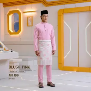 Baju Melayu Slim Fit ( Cotton ) - Blush Pink