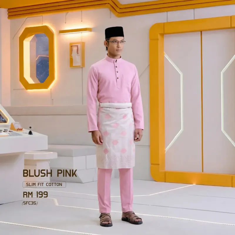 Baju Melayu Slim Fit ( Cotton ) - Blush Pink