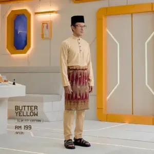 Baju Melayu Slim Fit ( Cotton ) - Butter Yellow