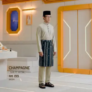 Baju Melayu Slim Fit ( Cotton ) - Champagne