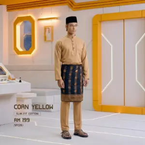 Baju Melayu Slim Fit ( Cotton ) - Corn Yellow
