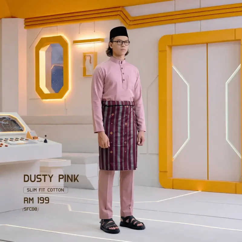 Baju Melayu Slim Fit ( Cotton ) - Dusty Pink