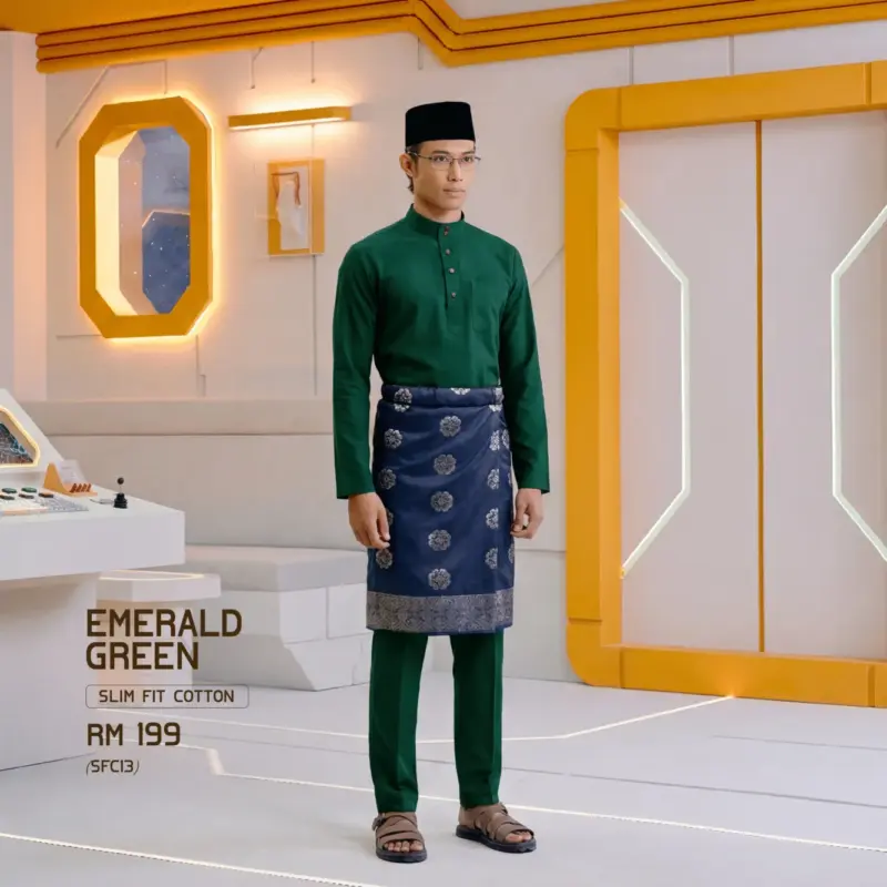 Baju Melayu Slim Fit ( Cotton ) - Emerald Green