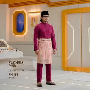 Baju Melayu Slim Fit ( Cotton ) - Fuchsia Pink