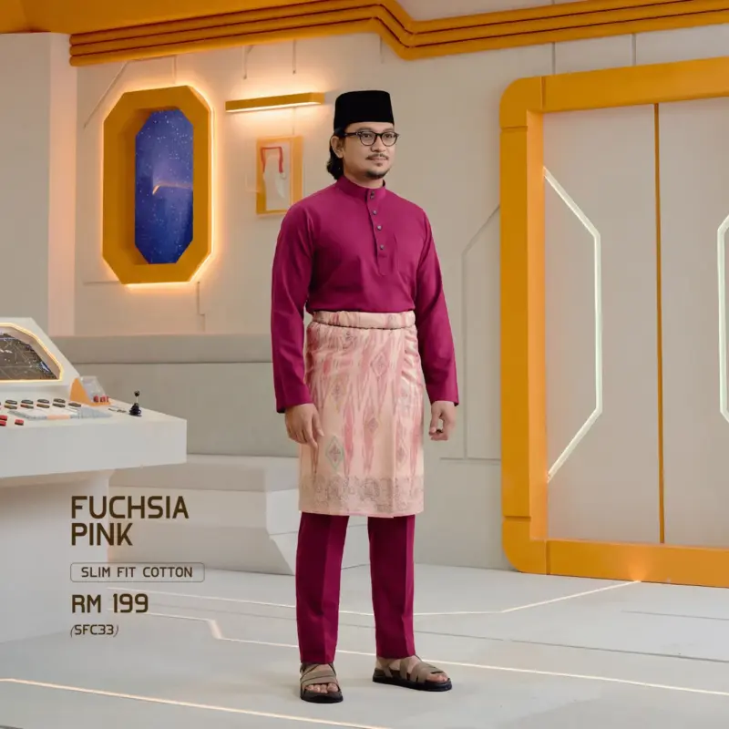 Baju Melayu Slim Fit ( Cotton ) - Fuchsia Pink