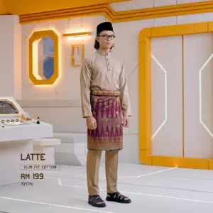 Baju Melayu Slim Fit ( Cotton ) - Latte