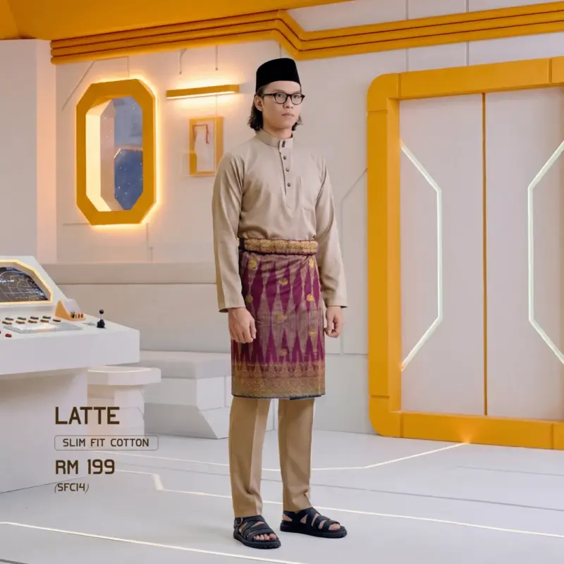 Baju Melayu Slim Fit ( Cotton ) - Latte