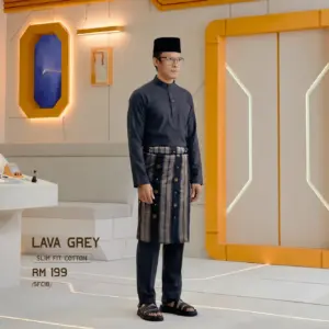 Baju Melayu Slim Fit ( Cotton ) - Lava Grey