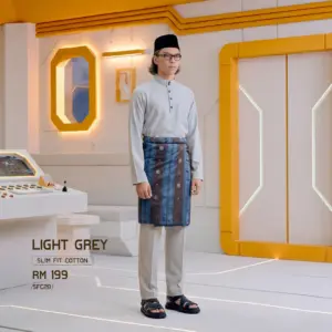 Baju Melayu Slim Fit ( Cotton ) - Light Grey
