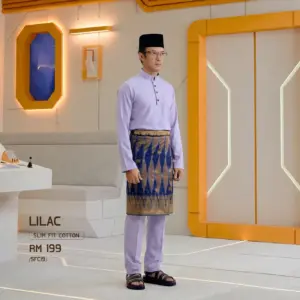 Baju Melayu Slim Fit ( Cotton ) - Lilac