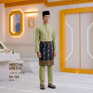 Baju Melayu Slim Fit ( Cotton ) - Matcha Green