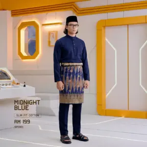 Baju Melayu Slim Fit ( Cotton ) - Midnight Blue
