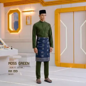 Baju Melayu Slim Fit ( Cotton ) - Moss Green