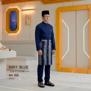 Baju Melayu Slim Fit ( Cotton ) - Navy