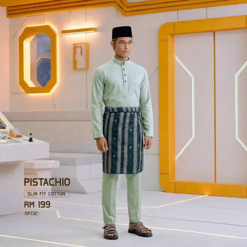 Baju Melayu Slim Fit ( Cotton ) - Pistachio