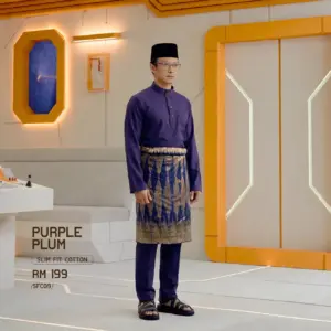 Baju Melayu Slim Fit ( Cotton ) - Purple Plum