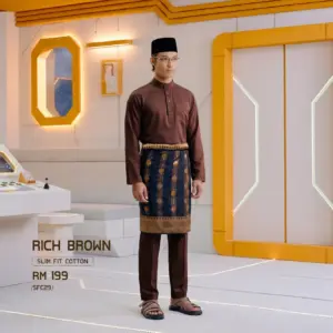Baju Melayu Slim Fit ( Cotton ) - Rich Brown